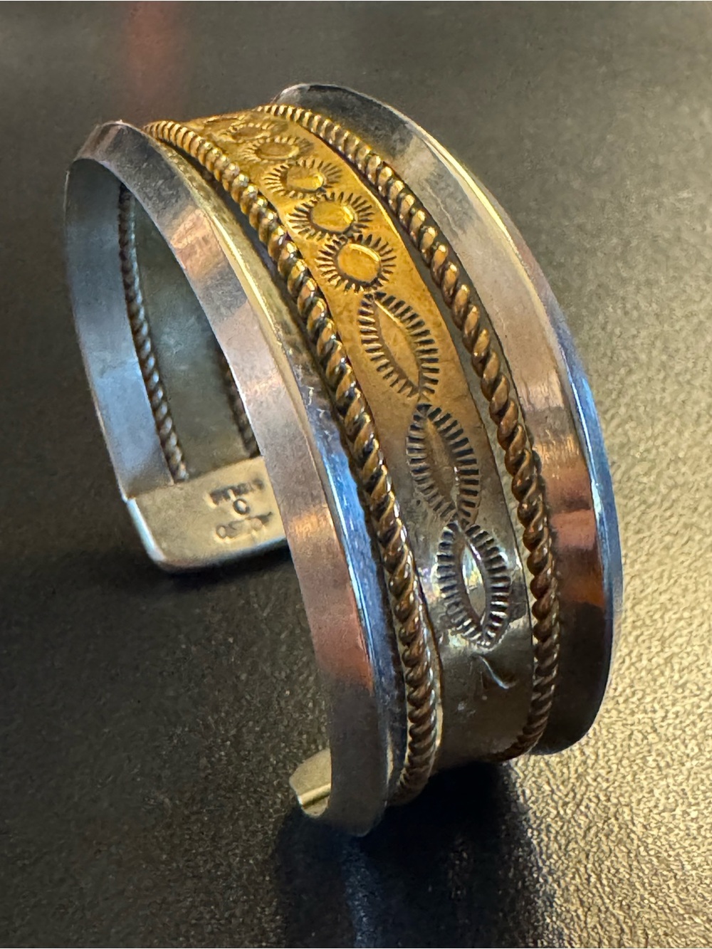 Vintage Mexico Sterling Silver & Brass Heavy Cuff Bracelet – 33g Southwestern